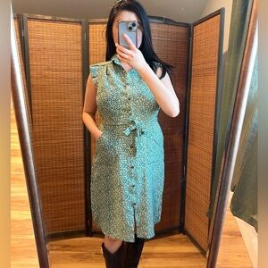 Monteau Green Floral Button-Down Midi Dress